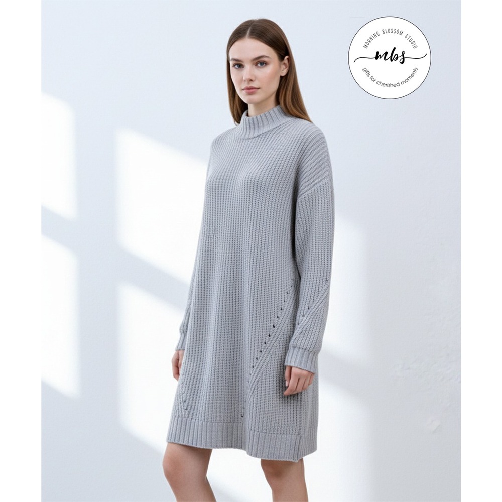 NWT Outerknown Eva Cashmere Blend‎ Mock Neck Sweater Dress Gray Women SP